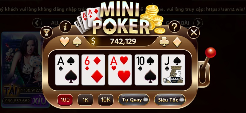 Game Mini Poker có cấu tạo mới lạ với 5 lá bài và 1 trục quay